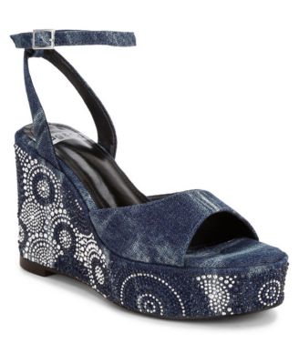 Rag and Co Women's Mandala Geometric Pattern Embellised Wedge Heels