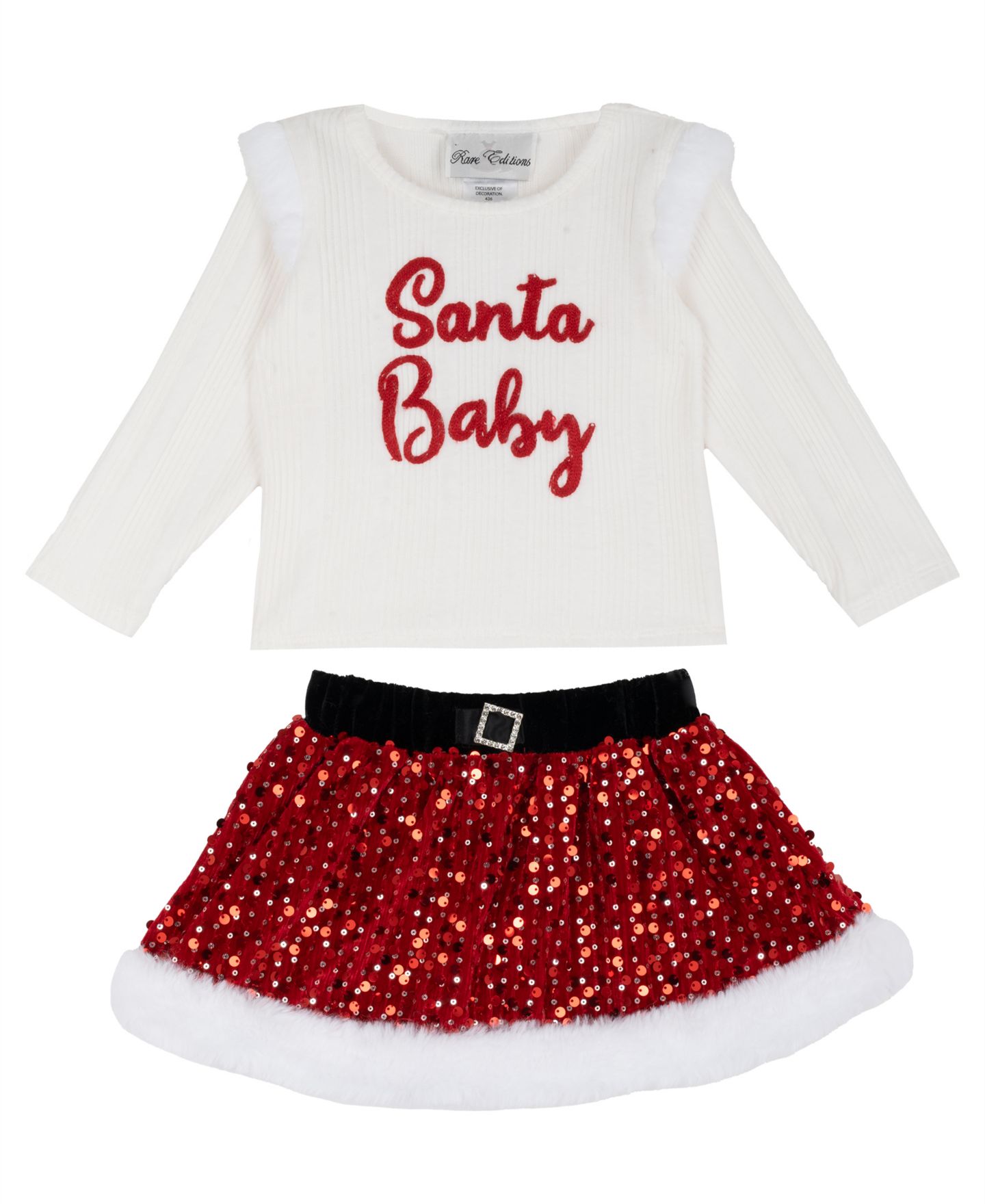 Rare Editions Baby Girls' Santa Baby Long-Sleeve Top and Velvet Skirt, 2-Piece Set, цвет: Белый — фото 2