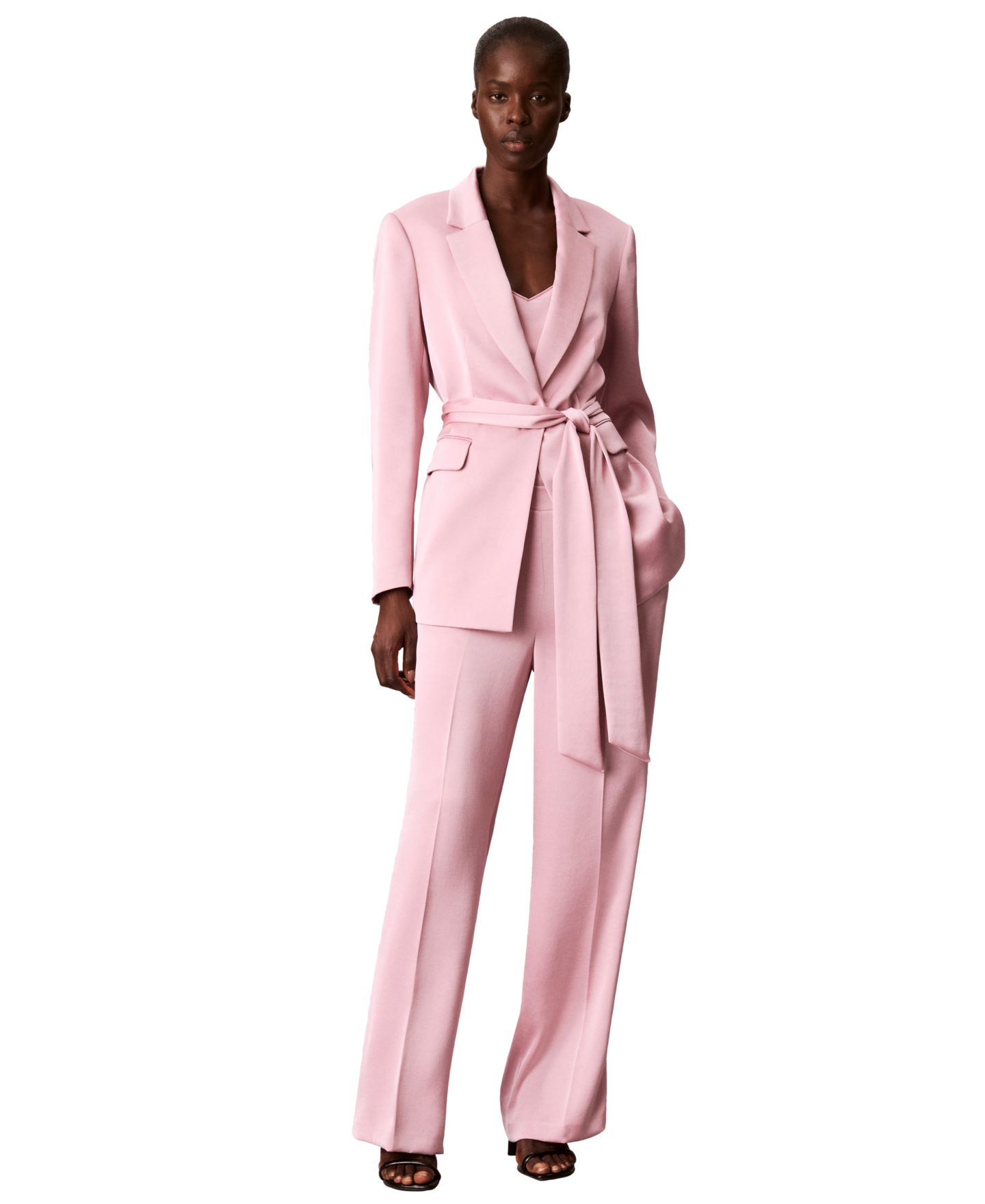Женский пиджак Calvin Klein Tie Waist Smoking Jacket Double-Face Satin Blazer, цвет: Выцветший орхидея — фото 2