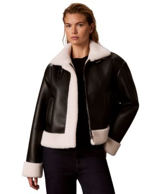 Women's Sherpa-Lined Faux Shearling Bomber Jacket