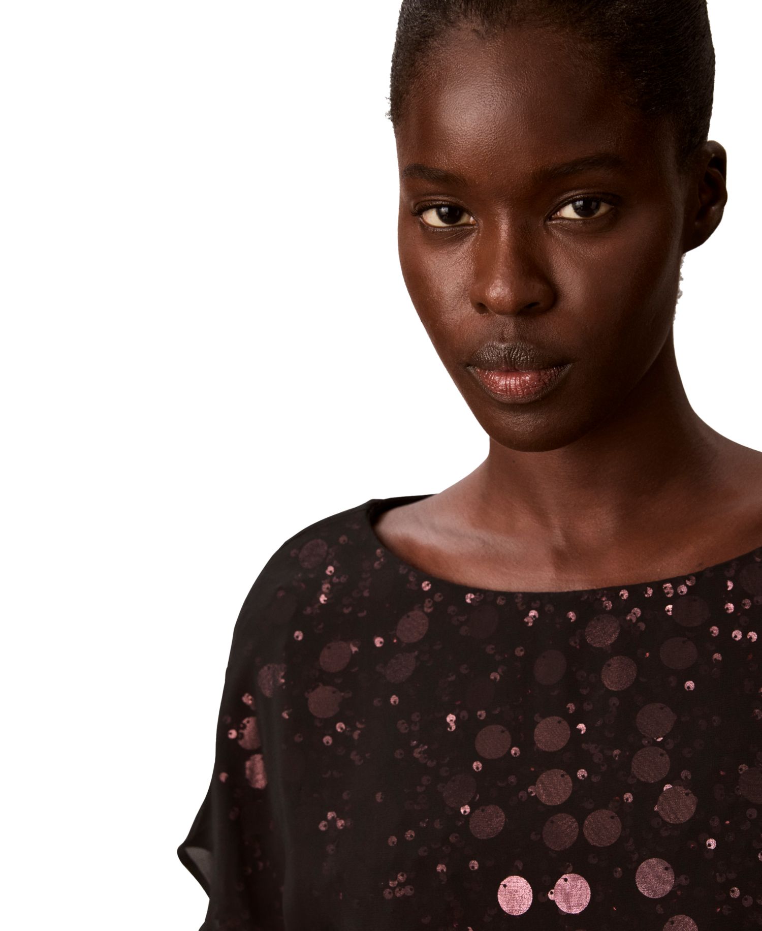 Women's Sequin Sheer Boat-Neck Blouse