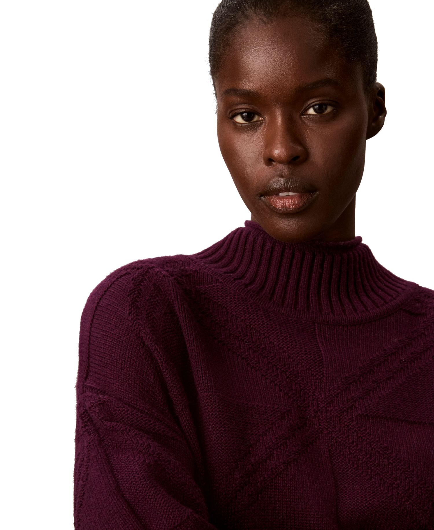 Women's Mock-Neck Grid-Stitch Cashmere-Blend Pullover Sweater