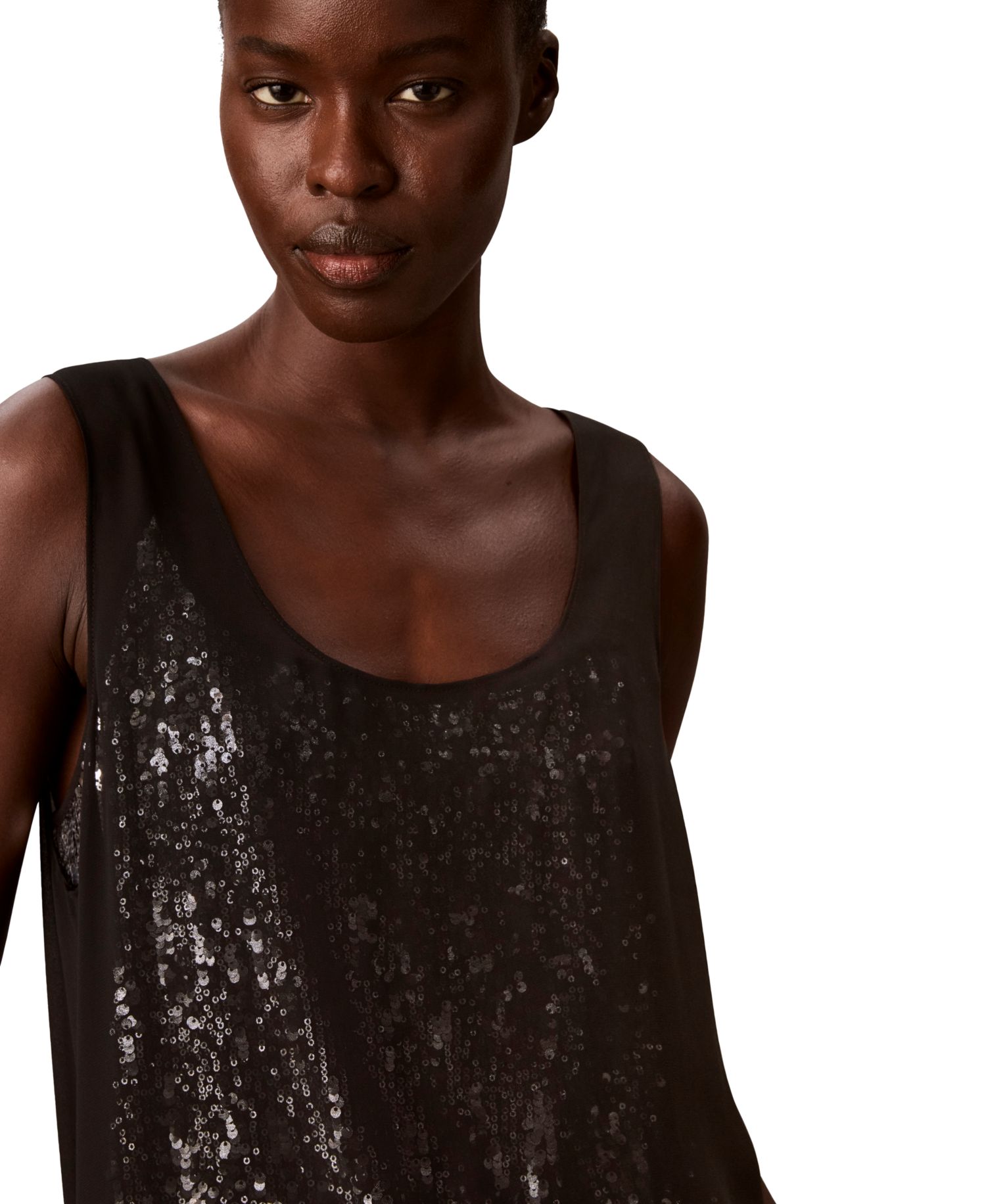 Women's Double Layer Scoop N Sequin Tank Top