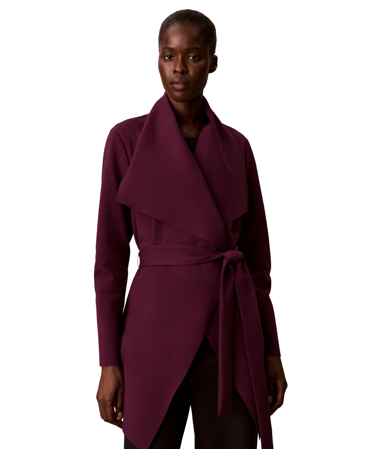 Calvin Klein Women's Flyaway Long-Sleeve Lightweight Wrap Jacket - Deep Berry