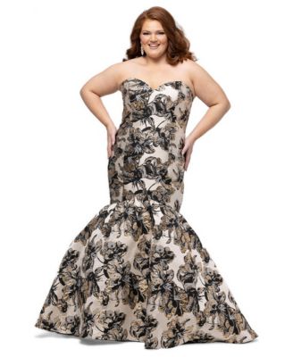 Plus Size Diva Sweetheart Metallic Floral Brocade Mermaid Gown