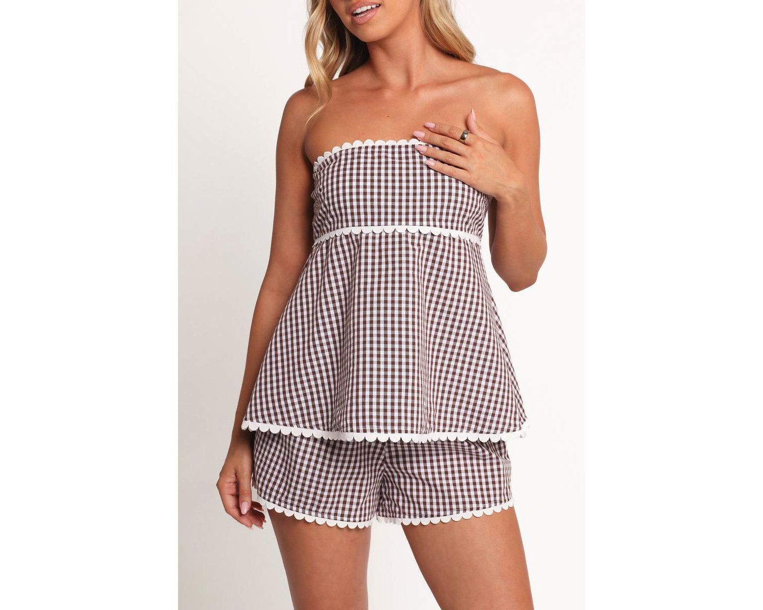 Women's Kyle Gingham High-Waisted Top and Shorts, 2-Piece Set