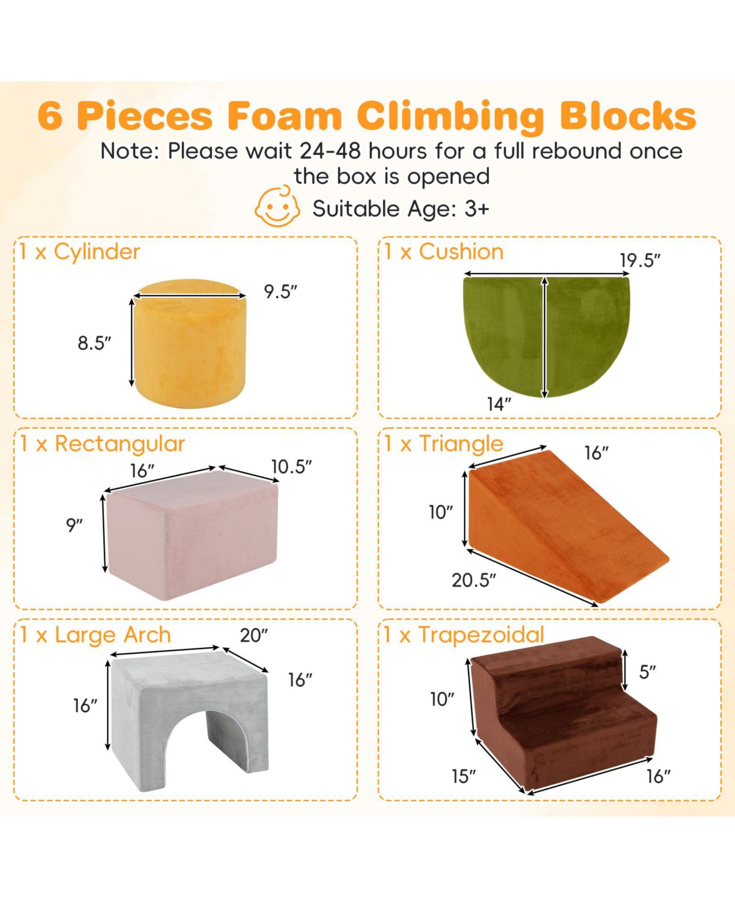 Детские конструкторы Costway Foam Climbing Blocks 6-Piece Set, от 3 лет, цвет: Assorted Pre-Pack — фото 3