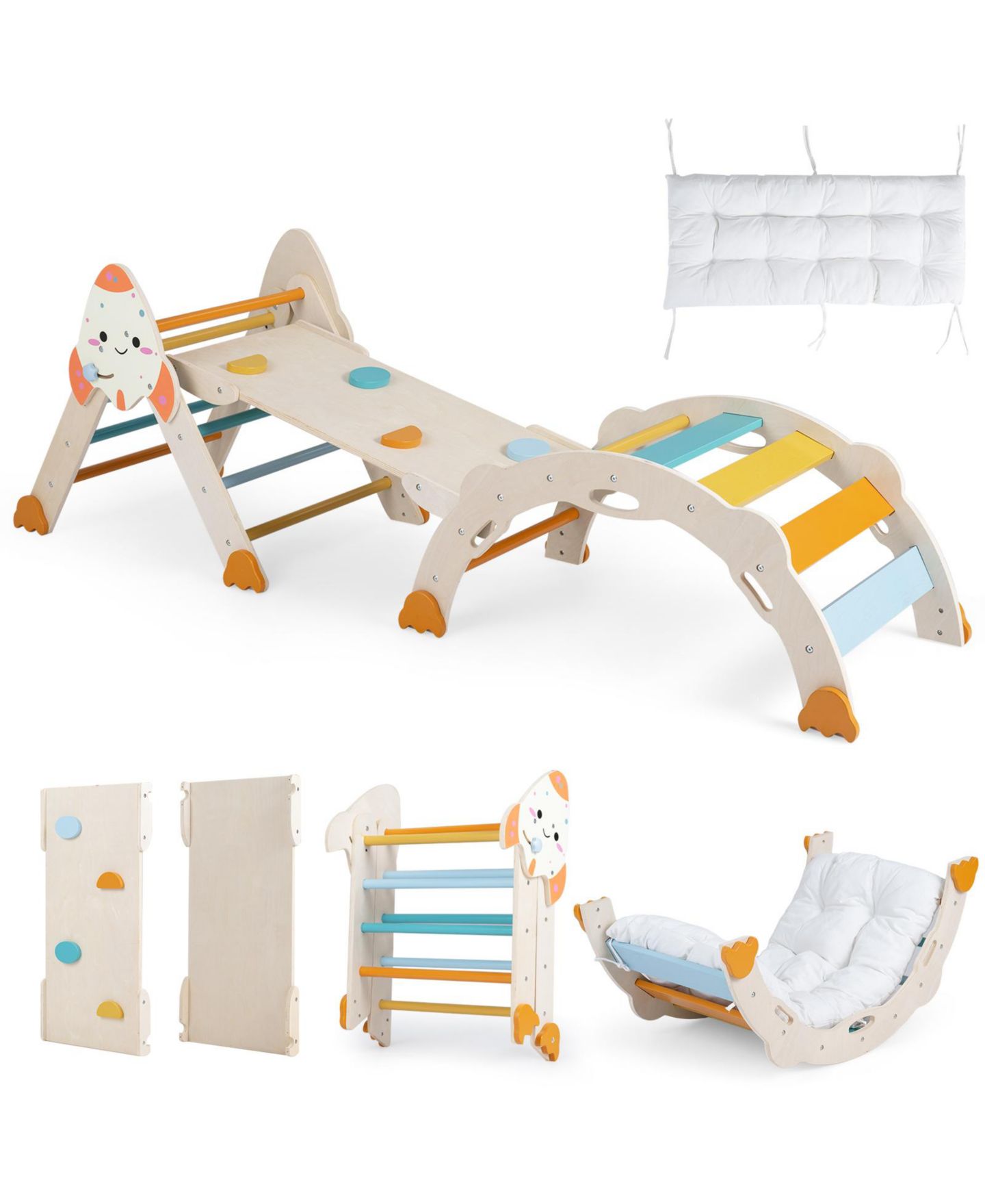 Детские игрушки Costway 8-in-1 Foldable Climbing Toys, Climbing Triangle, Arch, Cushion and Balance Bridge, 4-Piece Set, цвет: Assorted Pre-Pack — фото 1