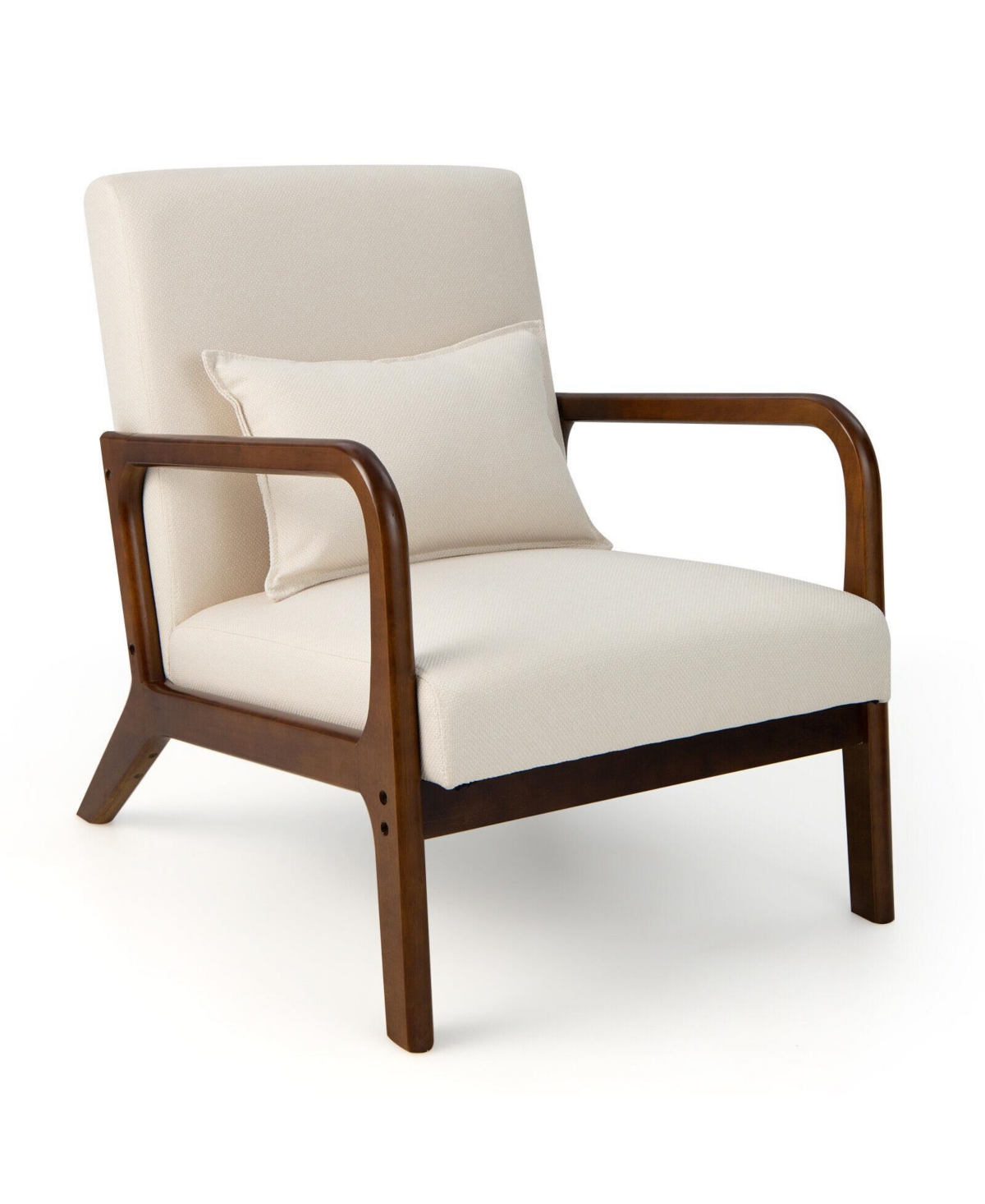 Mecale Modern Accent Chair with Rubber Wood Frame and Lumbar Pillow - Beige