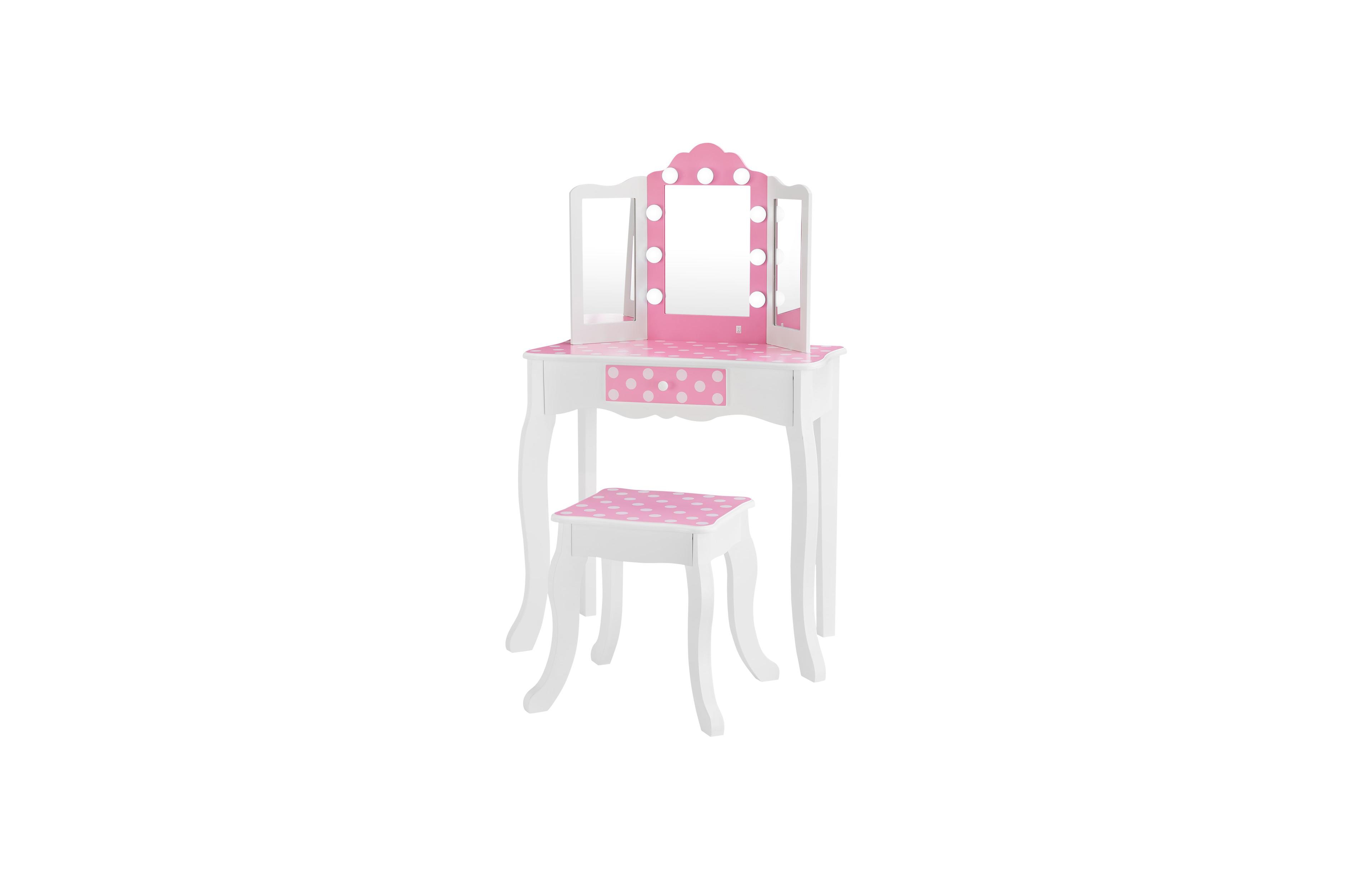 Teamson Kids Polka Dot Gisele Led Lights 2-Piece Vanity Set, Ages 3+