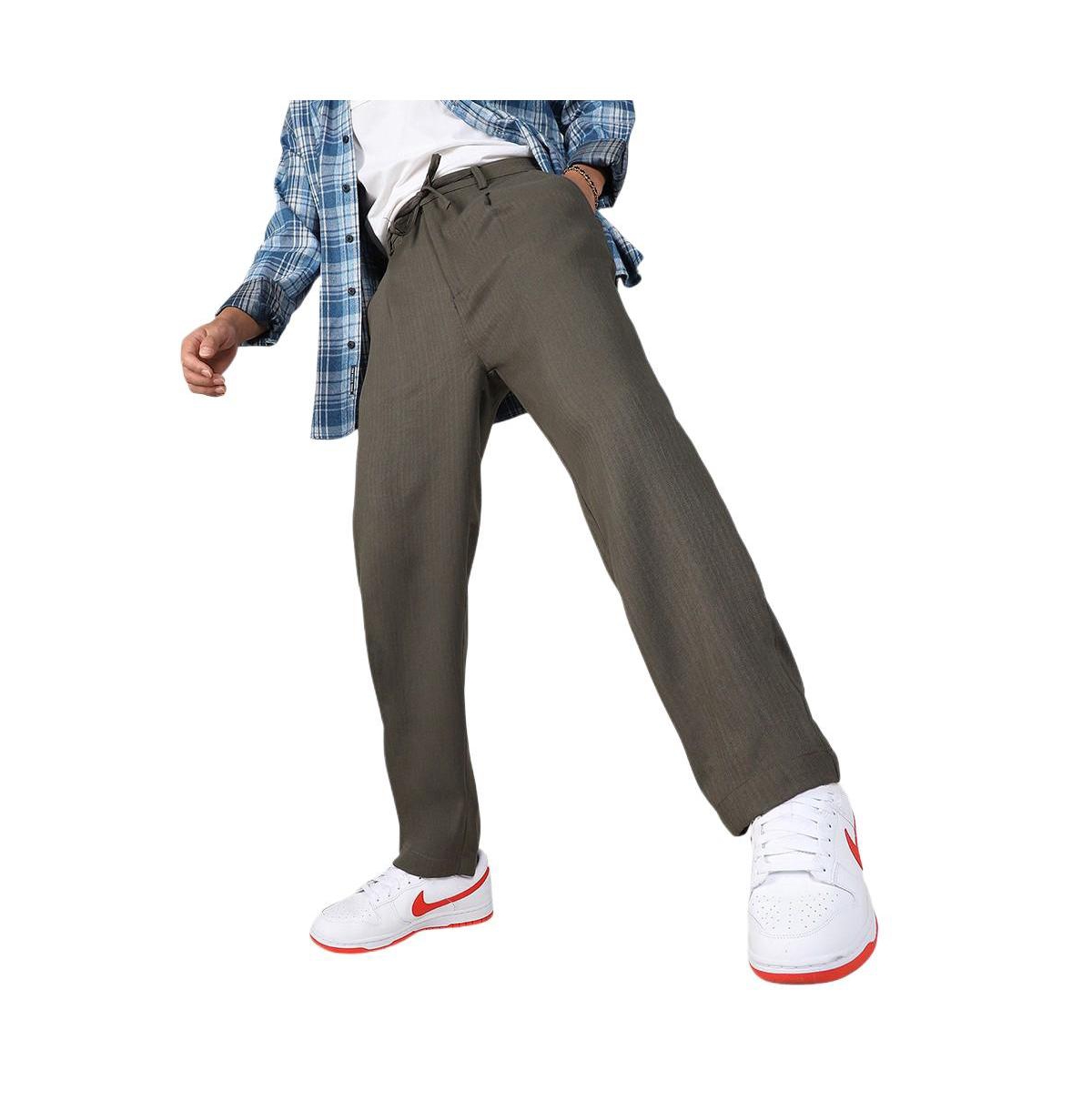 Campus Sutra Men's Pleated Drawstring Trousers
