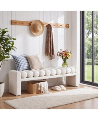 63" Upholstered Bench with Boucle Cushions