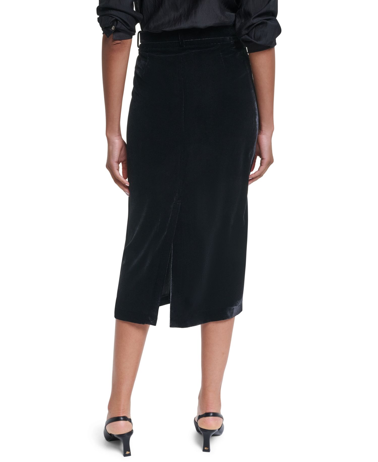 Women's High-Waisted Pencil Velvet Midi Skirt