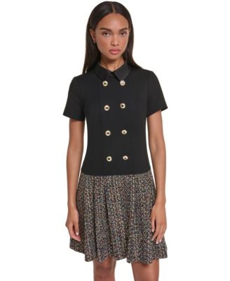 Women's Mixed-Media A-Line Tweed Dress