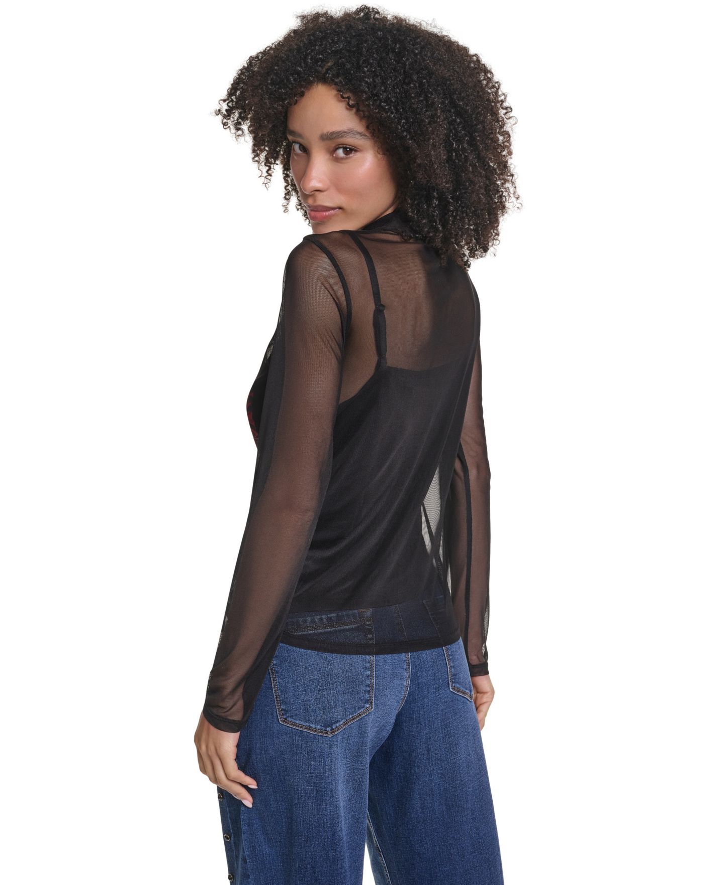 Женский топ KARL LAGERFELD PARIS Sheer Long-Sleeve Floral-Print Mesh, цвет: Чёрный / Красный разноцветный — фото 4