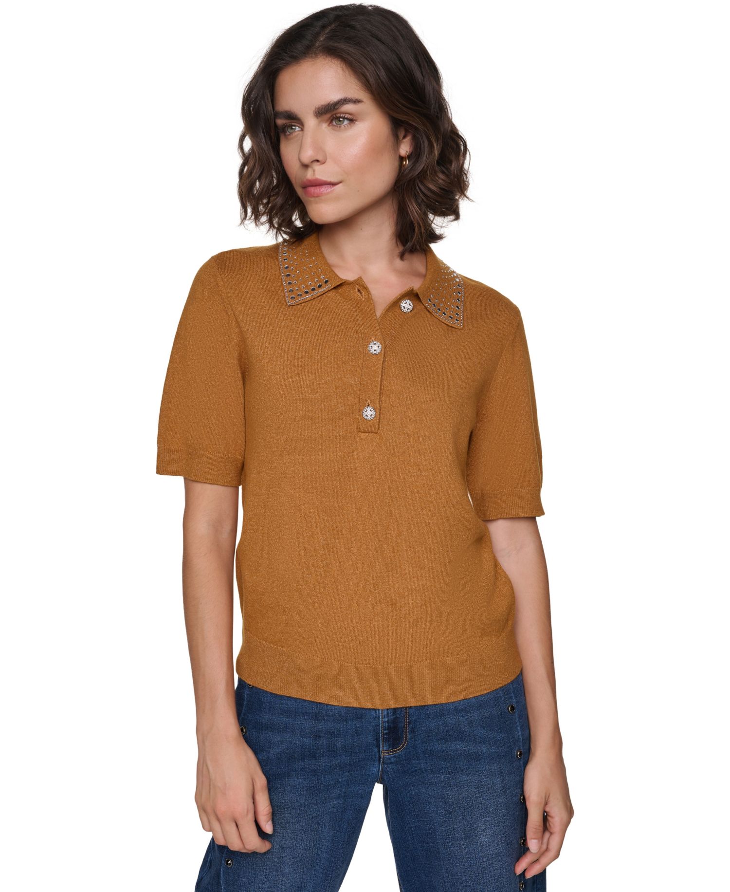Women's Embellished Short-Sleeve Polo Shirt