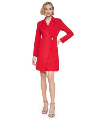 Petite Pleated Long-Sleeve Coatdress