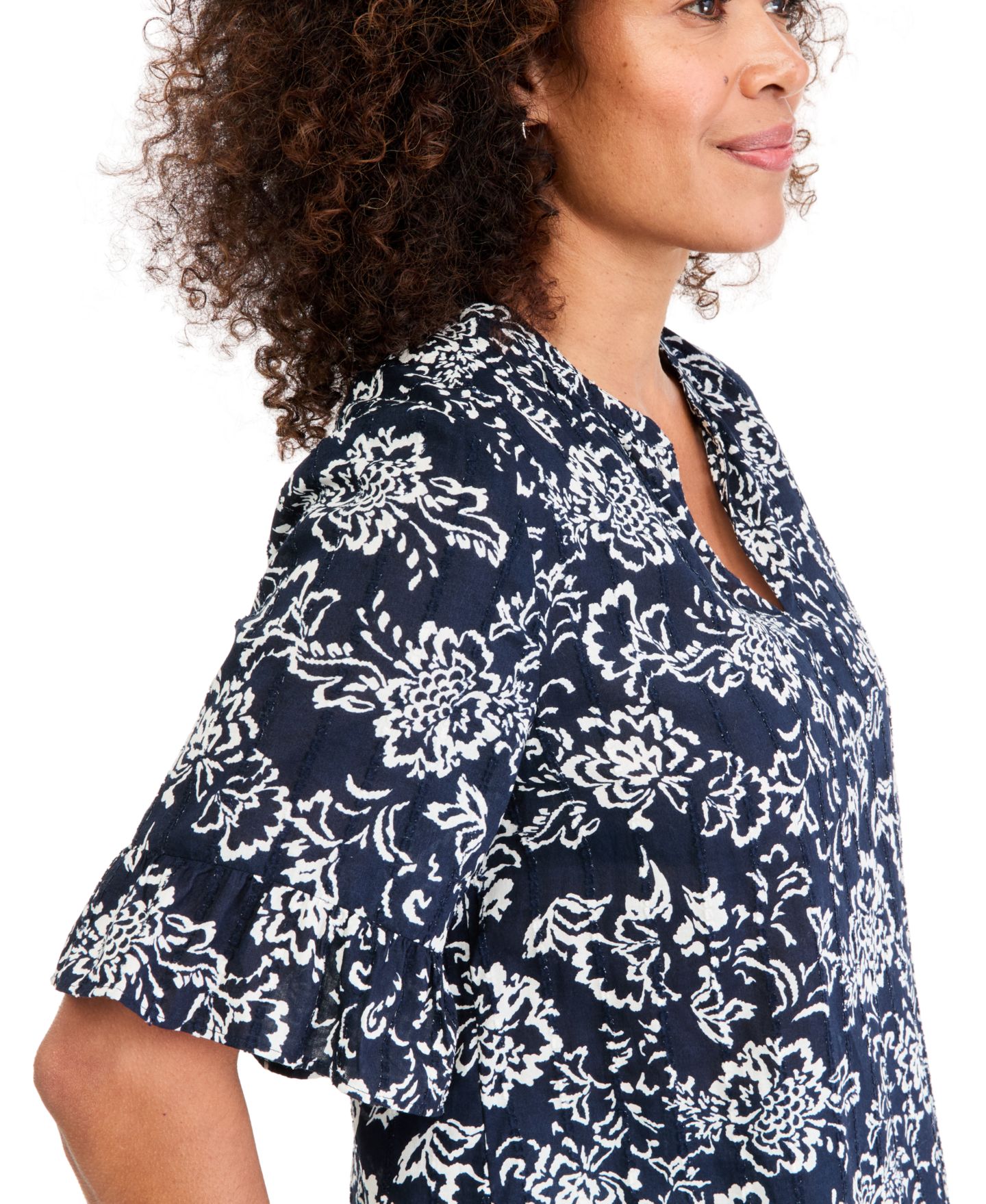 Женский топ Style & Co Printed Ruffle Sleeve, цвет: Синий — фото 3