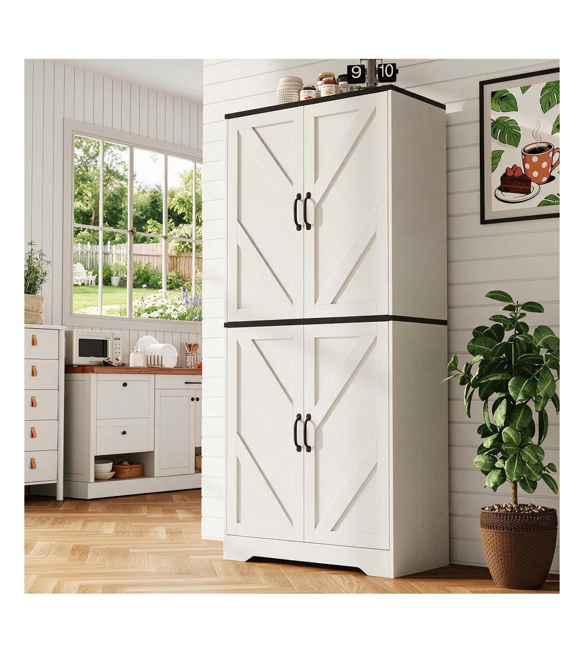gaomon Kitchen Pantry Cabinet 70" 4-Door Freestanding Storage Cupboard with 3 Shelves Pantry Cabinet