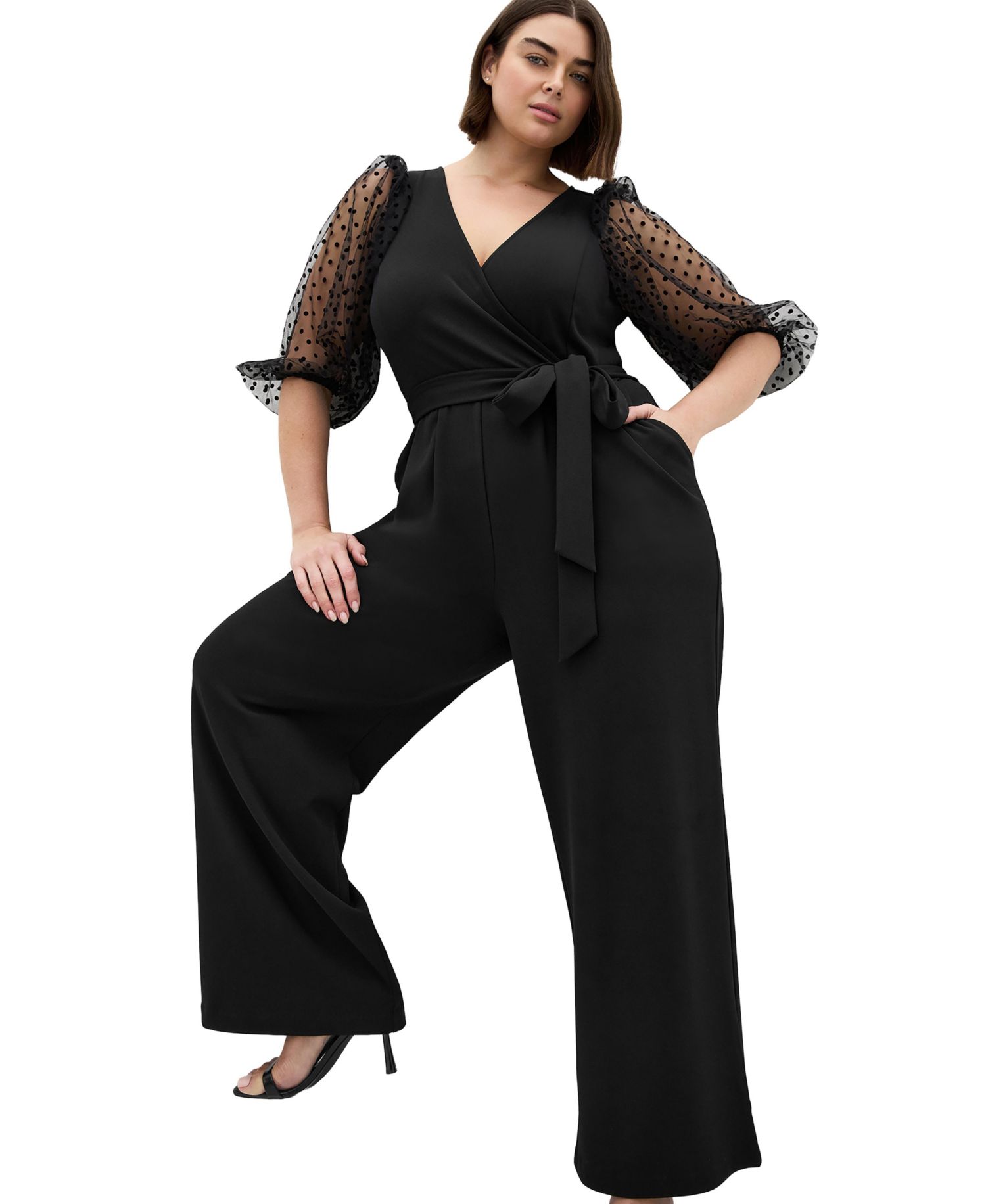 Women's Asher Spot Mesh Sleeve Jumpsuit