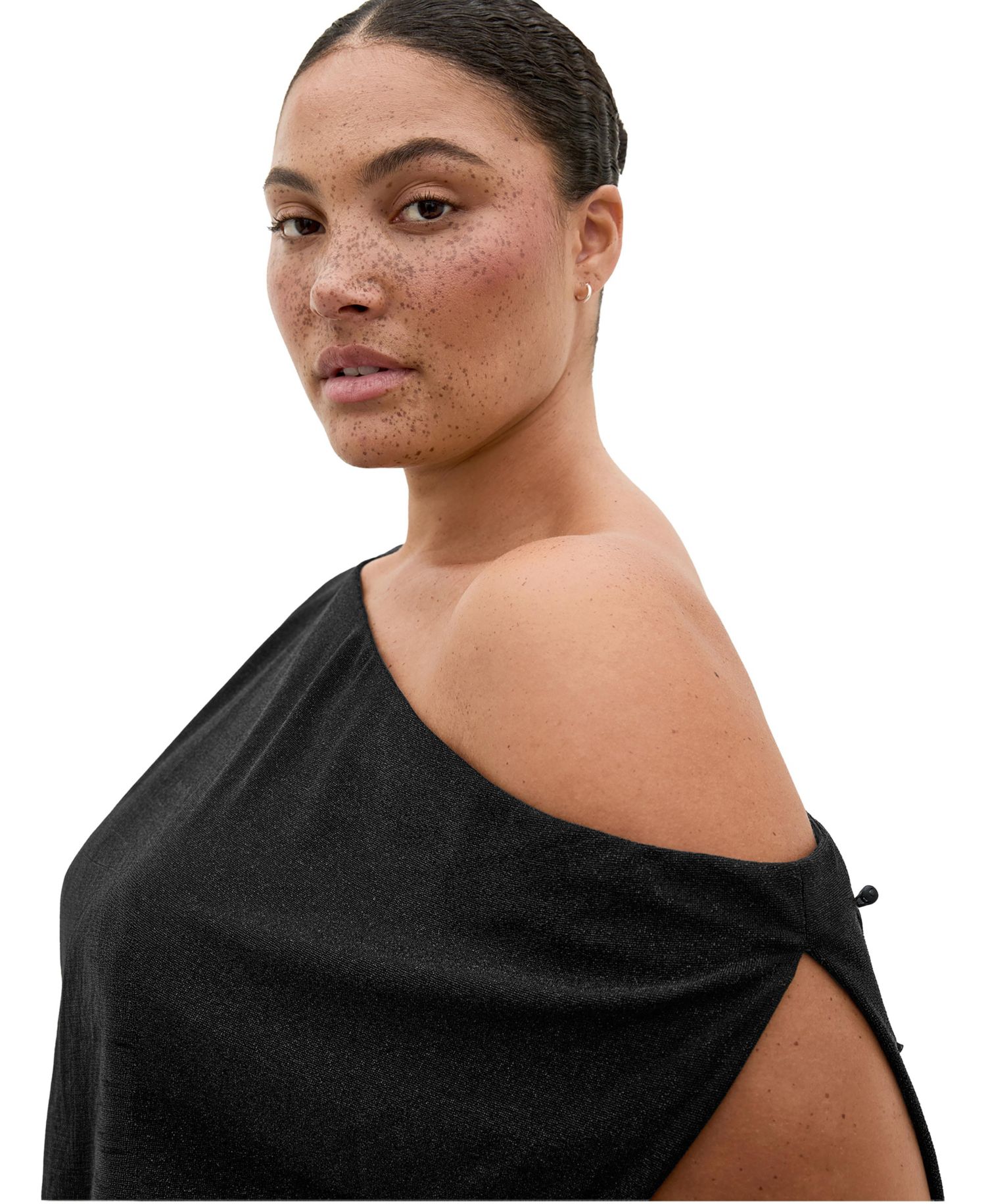 Plus Size Paloma One-Shoulder Metallic Wrap Midi Dress