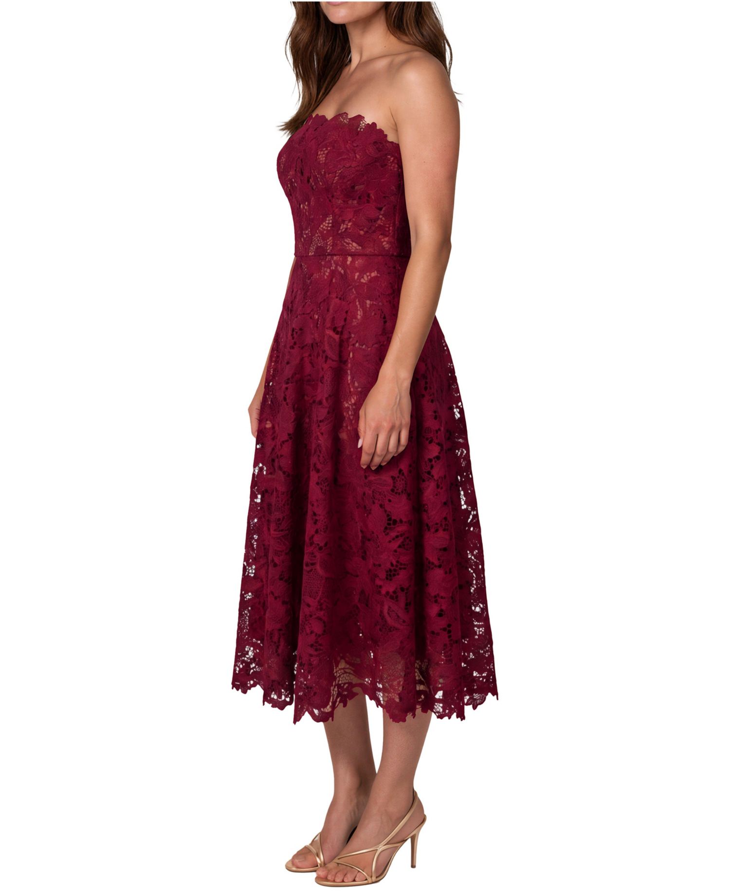 Women's Strapless Lace Midi Dress