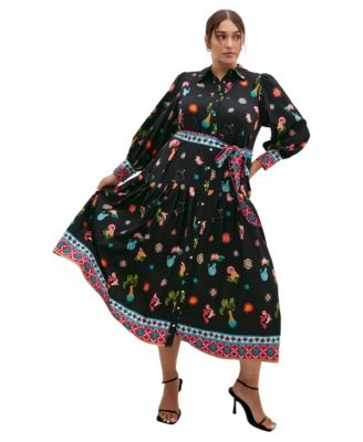 Plus Size Lina La Mont Collared Long-Sleeve Maxi Dress