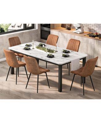 Dining Set 7-Piece 78.7-Inches PU Leather Chairs Dining Table Set