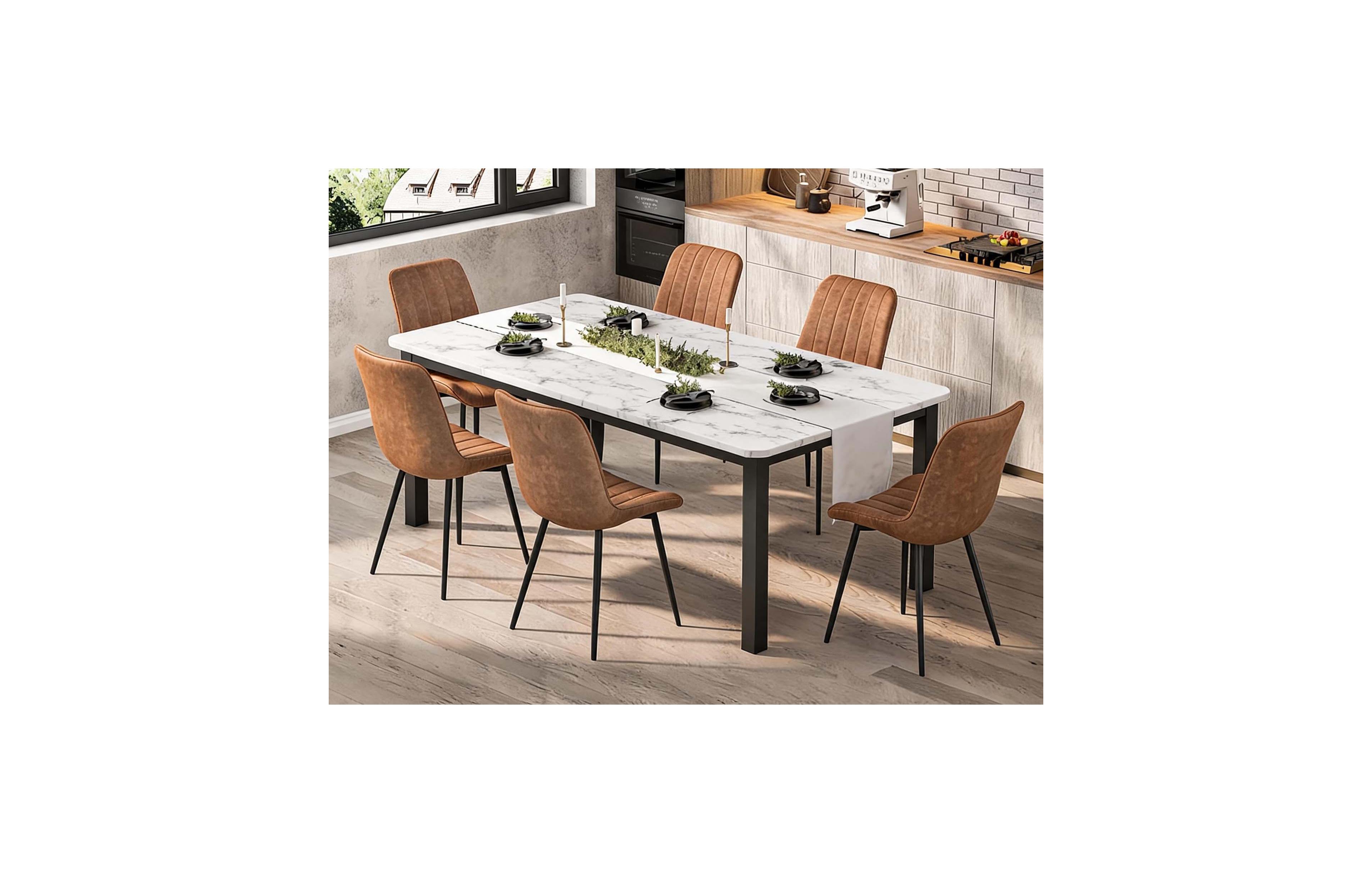 gaomon Dining Set 7-Piece 78.7-Inches Pu Leather Chairs Dining Table Set