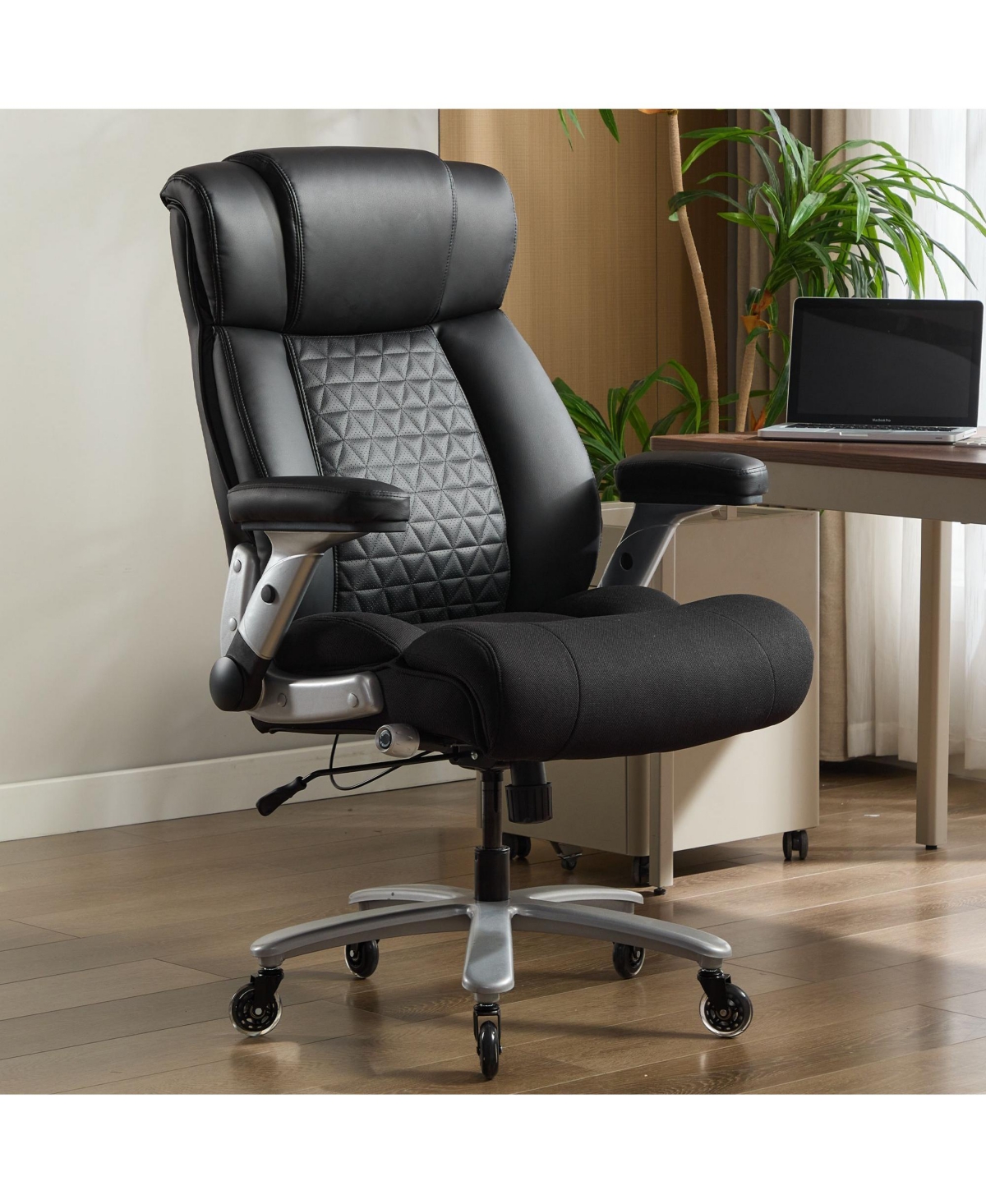 Clihome Office Chair with Adjustable Lumbar Support, Office Chair Heavy Duty with Flip-up Armrest