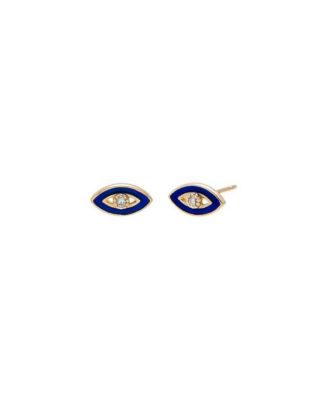 14K Gold Cubic Zirconia Evil Eye Stud Earrings