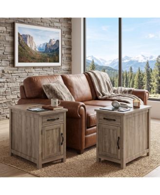 2 Set of End Table With Storage Cabinet, Modern Side Table With Hidden Outlets and Drawer, Narrow Nightstand For Living Room
