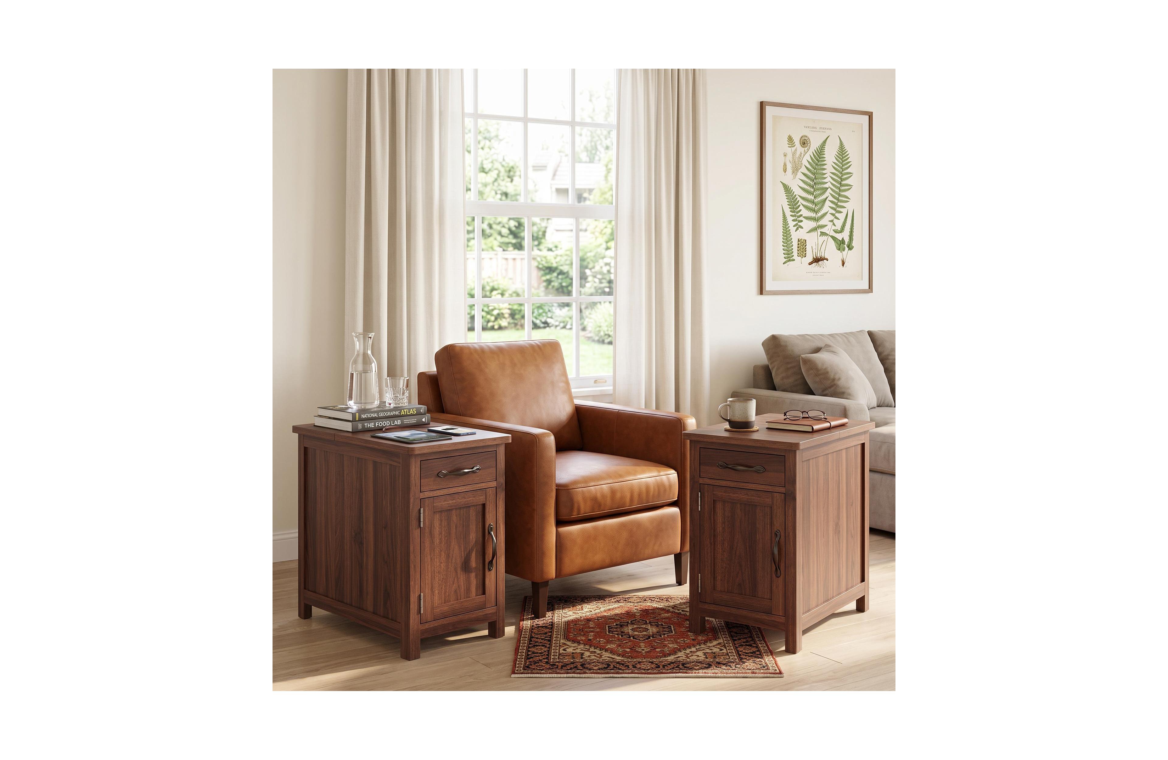 Gaomon 2 Set of End Table With Storage Cabinet, Modern Side Hidden Outlets and Drawer, Narrow Nightstand For Living Room