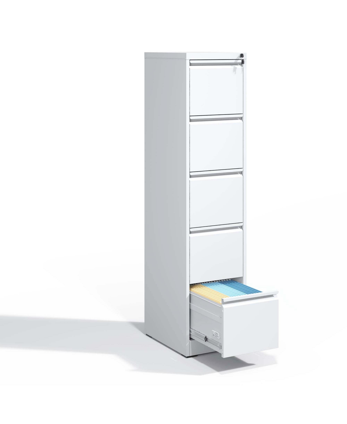 Viyet 5-Drawer Metal Vertical File Cabinet with Lock, for Letter/Legal/A4 Files - White