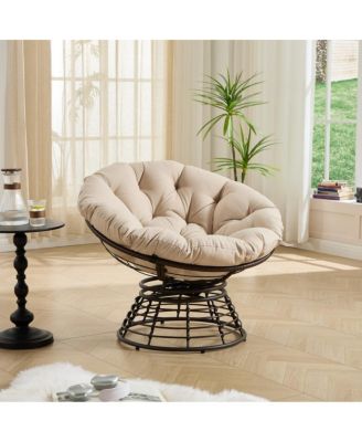 Ergonomic Wicker Papasan Chair, 360degree(s) Silent Swivel Rattan Chair with Soft Cushion,for Indoor Outdoor Living Room Bedroom Reading Room
