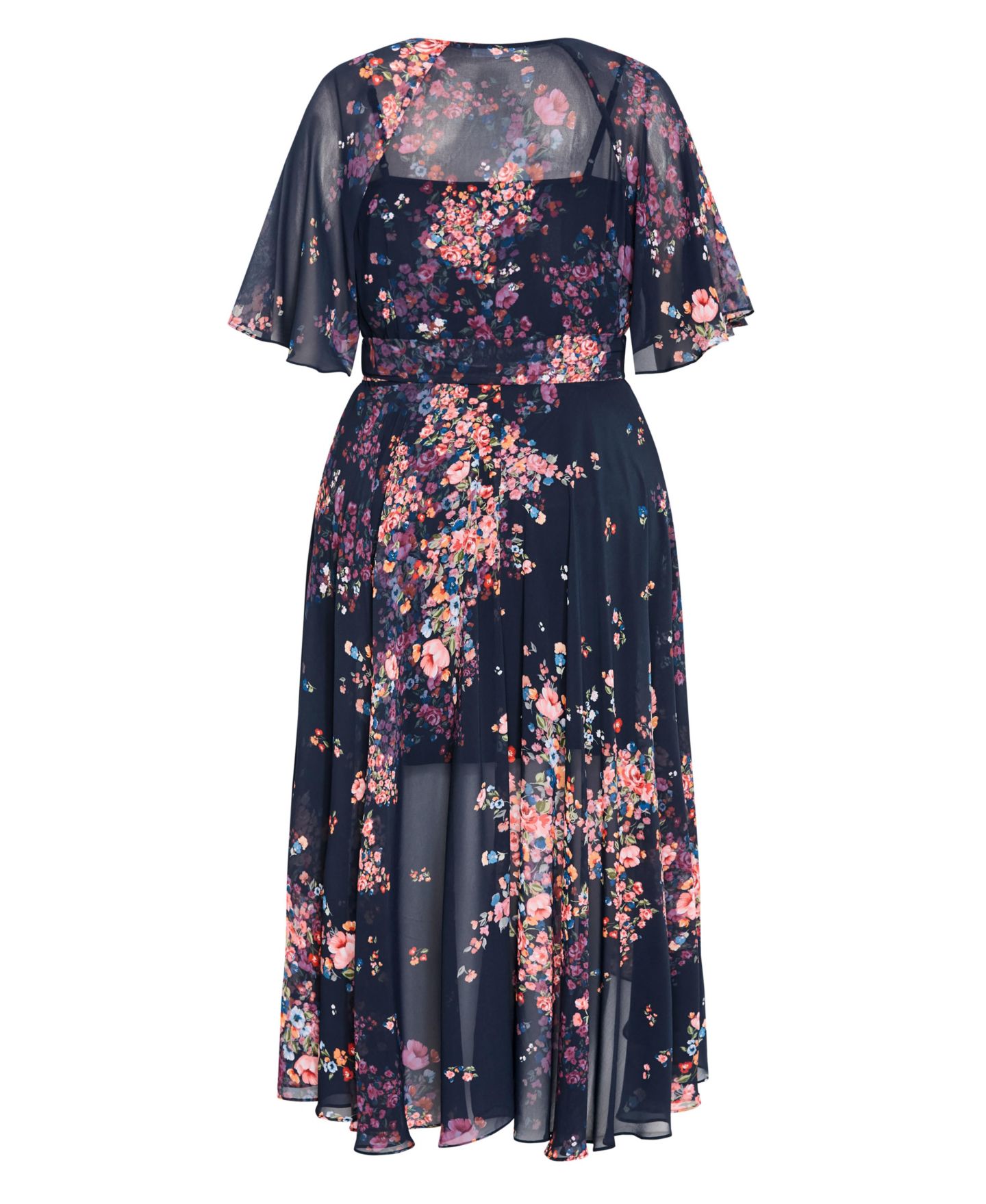 Женское платье CITY CHIC Plus Size Lovers Lane Floral-Print V-Neck High-Low, цвет: Королевский синий — фото 4