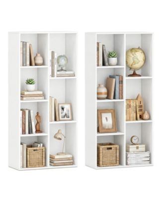 2 Pieces 7-Cube Bookcase with 7 Compartments 2 Anti-tipping Kits for Home Office