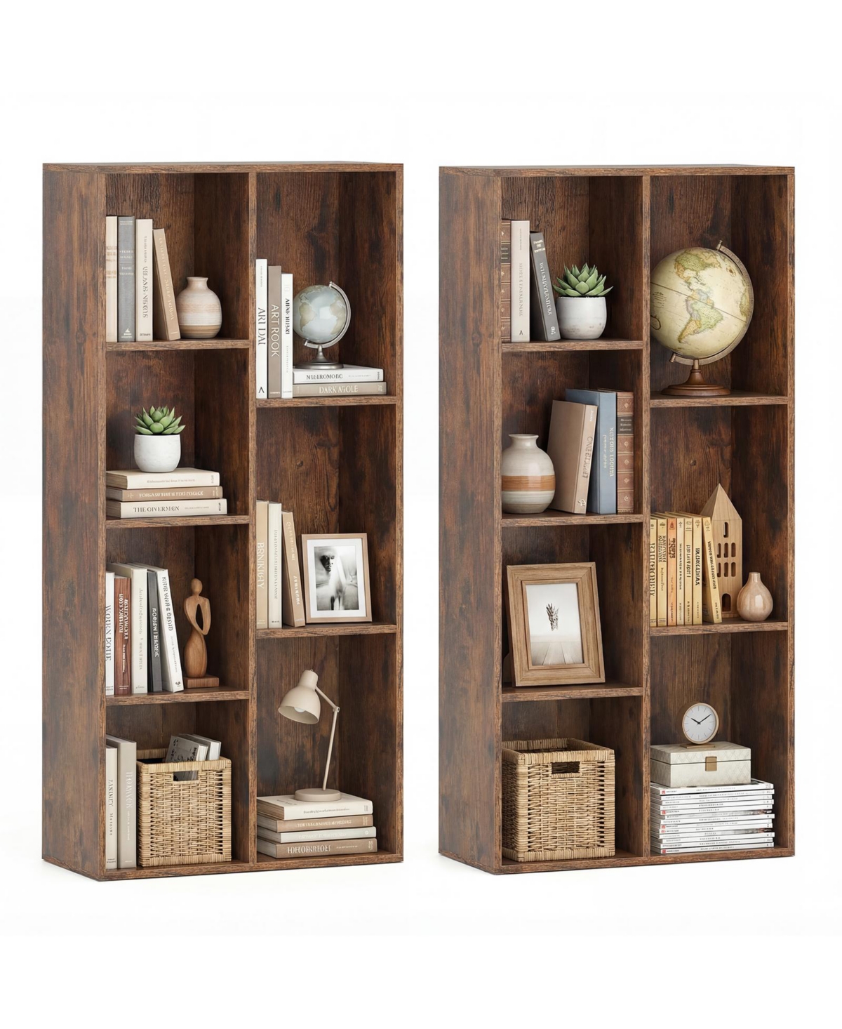 Gymax 2 Pieces 7-Cube Bookcase with 7 Compartments Anti-tipping Kits for Home Office