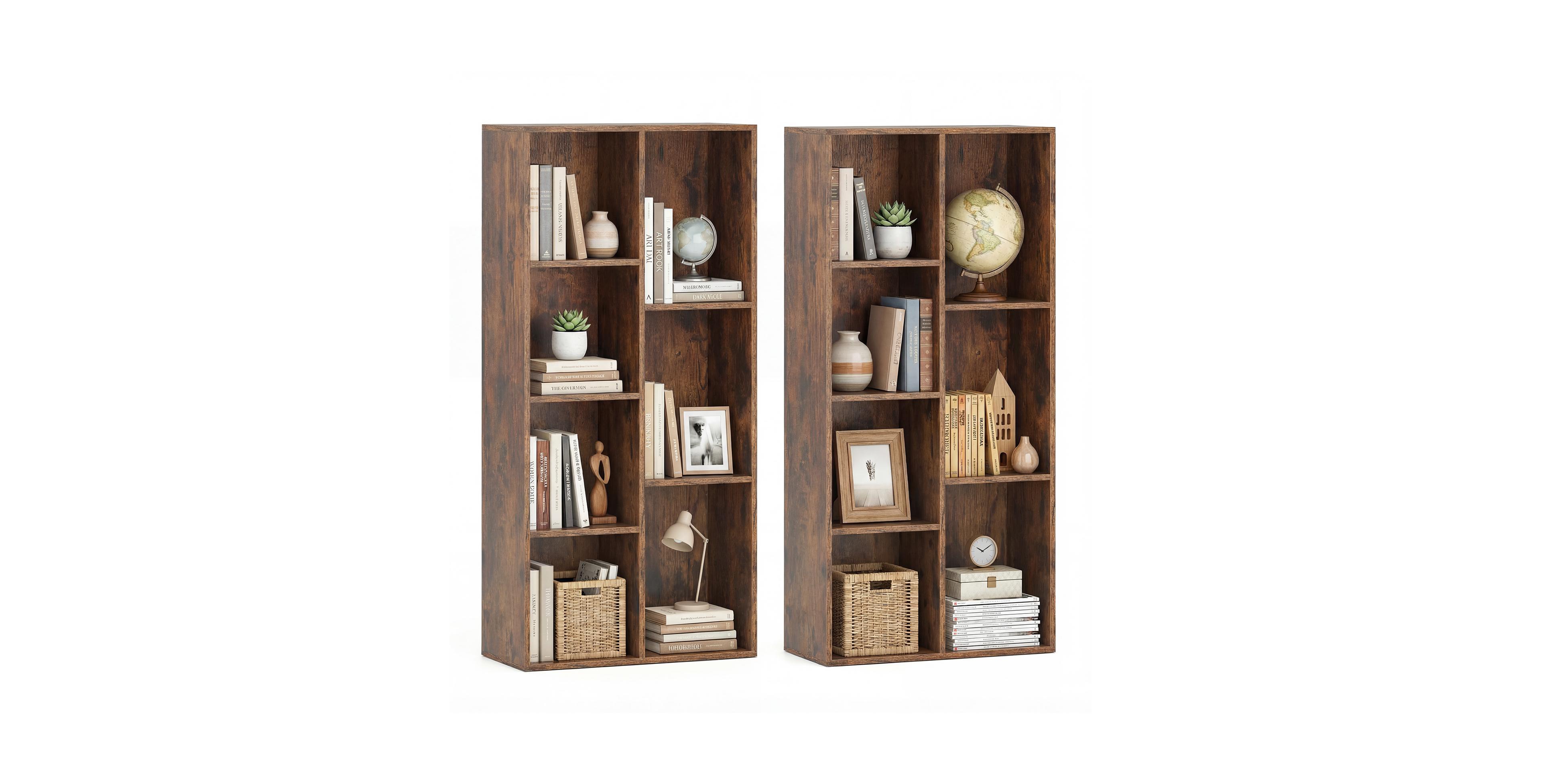 Gymax 2 Pieces 7-Cube Bookcase with 7 Compartments Anti-tipping Kits for Home Office