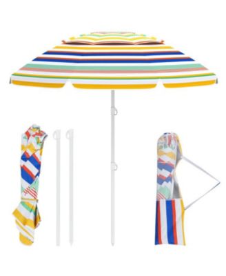 6.5 Feet Beach Umbrella with UPF 50+ Sun Protection and Push Button Tilt