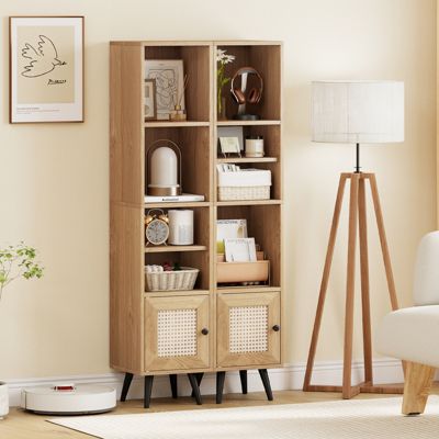 2PCS 6-Tier Tall Narrow Bookcase 54 Inches Storage Cabinet w/ Adjustable Shelf