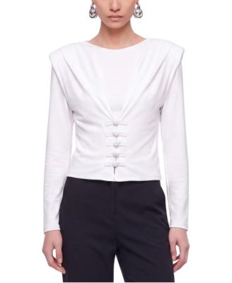 Women's Draped Bow-Detail Button Blouse