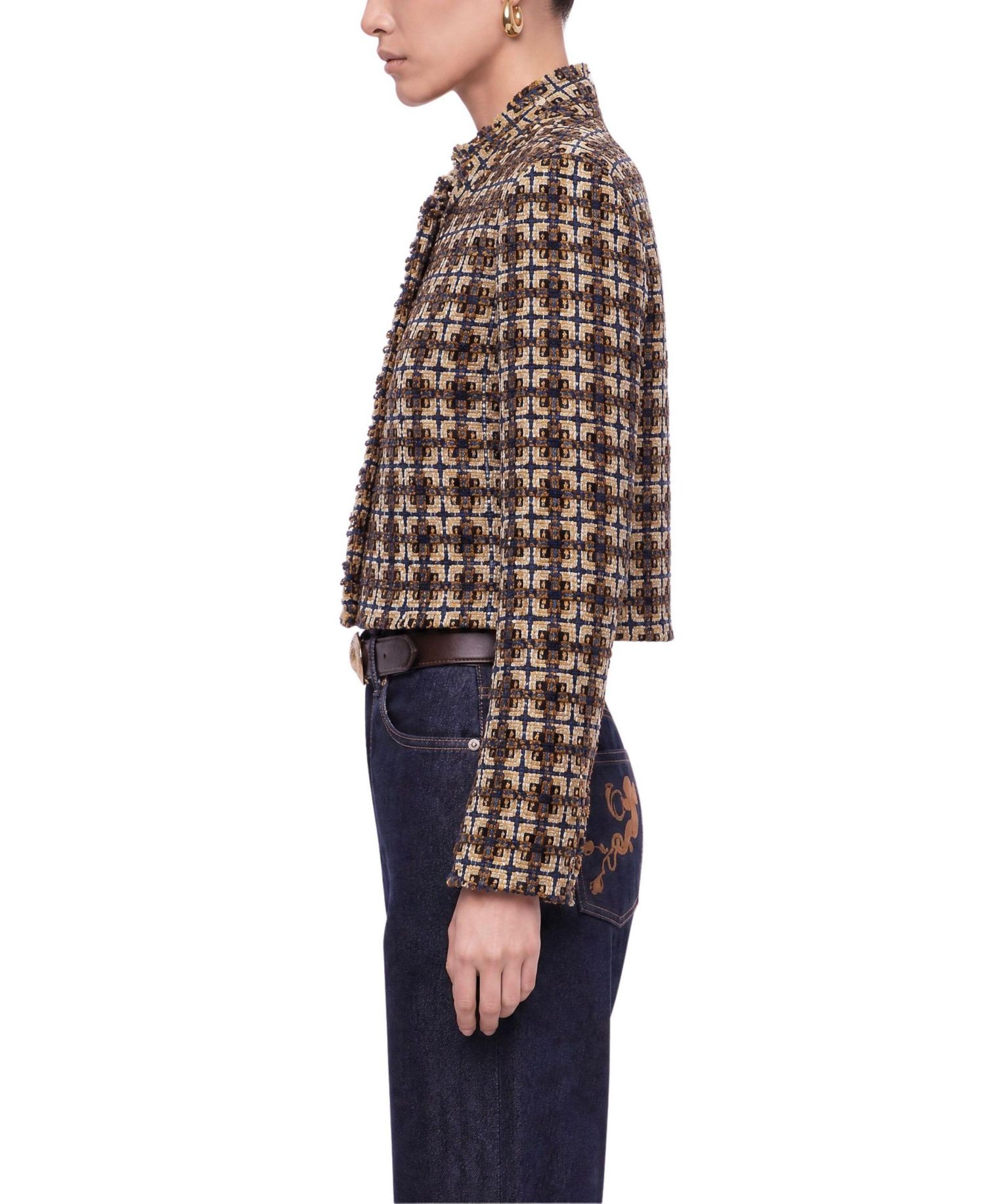 Women's Cropped Tweed Frayed-Edge Jacket