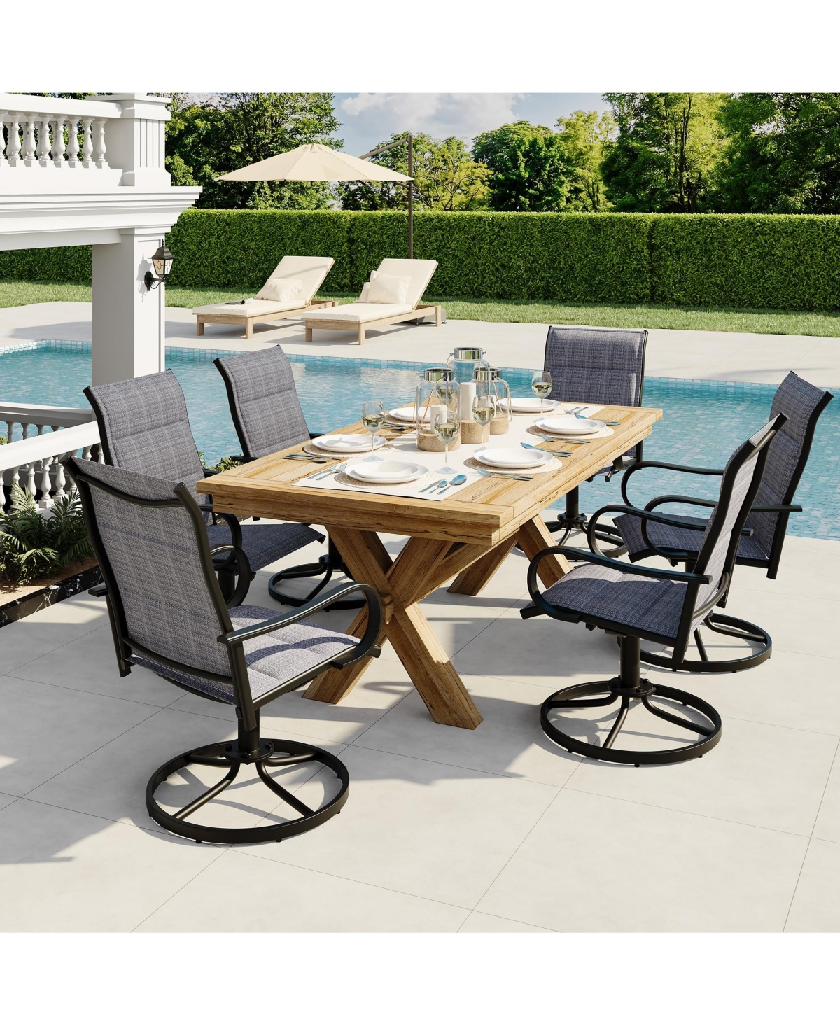 homfan 43.3 x 27.6 11.0 Set of 6 Outdoor Swivel Chairs, Patio Rotating Lounge Chairs for Deck, Garden, Porch, Backyard