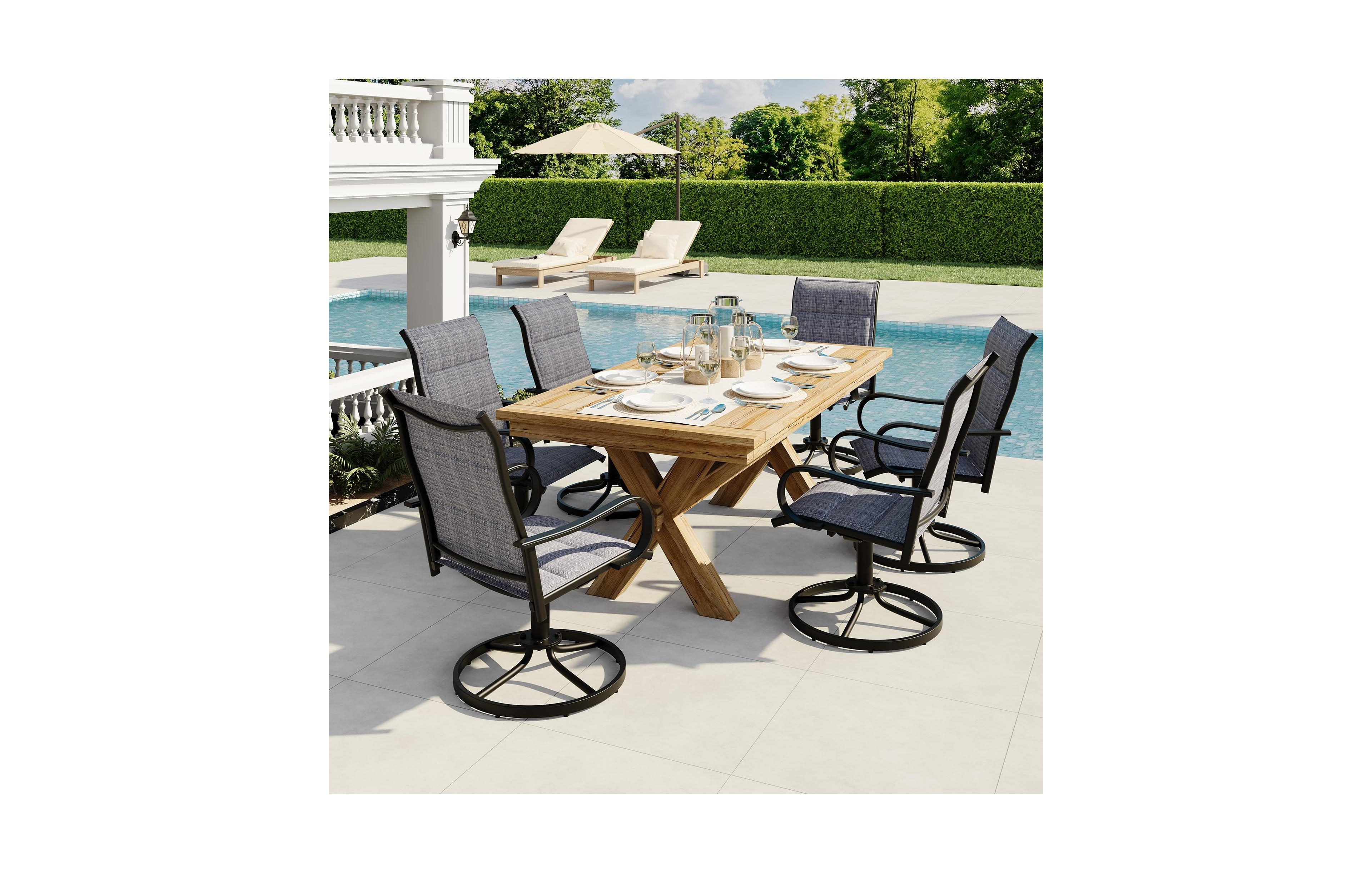 homfan 43.3 x 27.6 11.0 Set of 6 Outdoor Swivel Chairs, Patio Rotating Lounge Chairs for Deck, Garden, Porch, Backyard