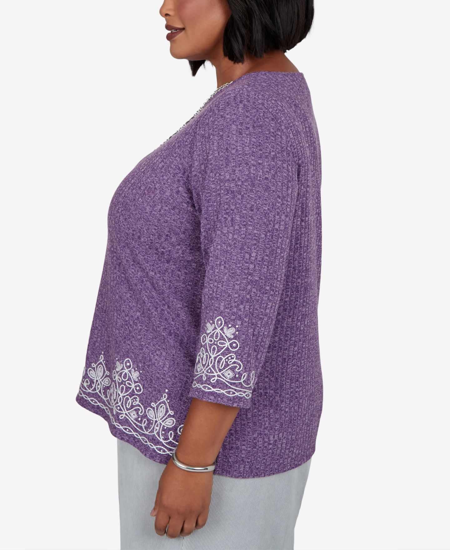 Женский топ Alfred Dunner Plus Size Crewneck 3/4-Sleeve Tunic Top, цвет: Amthyst — фото 3