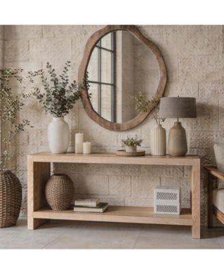 63" Farmhouse Console Table 2 Tier Rustic Wood Veneer Entryway Sofa Table for Living Room Hallway