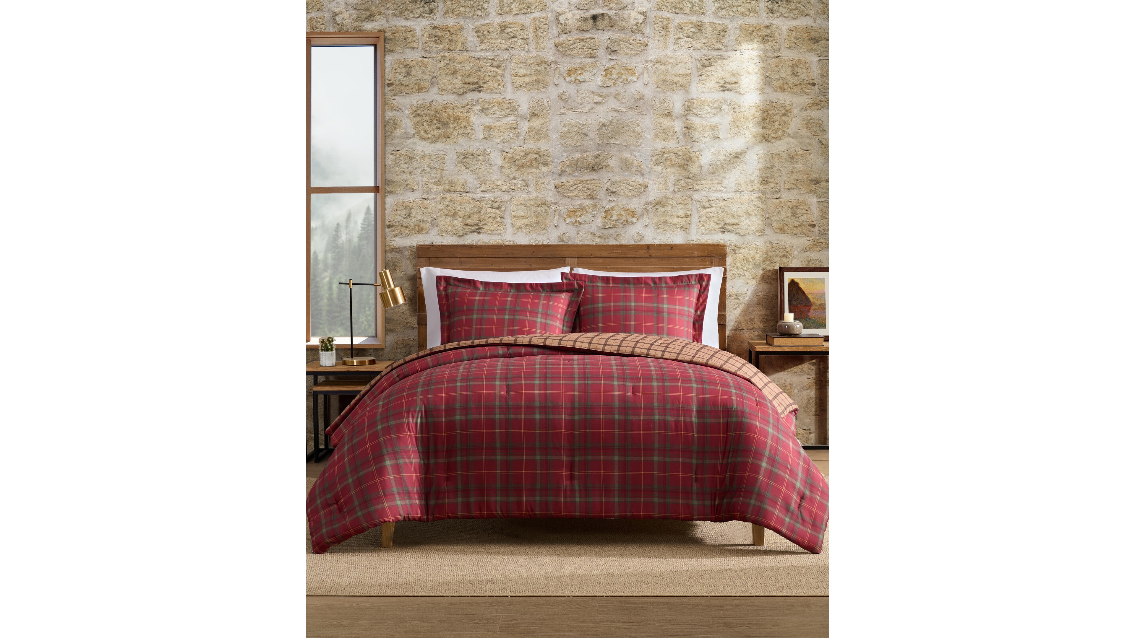 Eddie Bauer Treebark Plaid Microfiber 3-Piece Comforter Set, Full/Queen