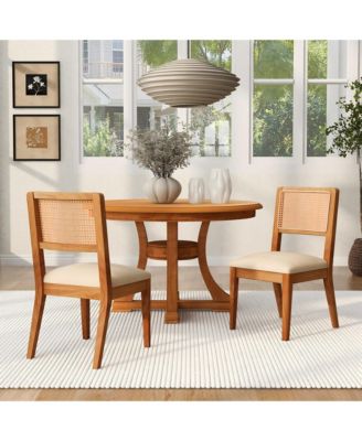Set of 2 Rubber Wood Dining Chairs, 18.5inch Compact Upholstered Fabric Kitchen Chairs for Small Spaces, Modern Dining Room Chairs