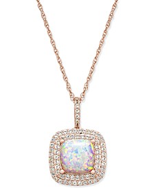 Lab-Created Opal (1-3/8 ct. t.w.) and White Sapphire (1/3 ct. t.w.) 18" Pendant Necklace in 14k Rose Gold-Plated Sterling Silver